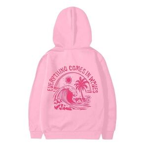 Kids Pink Hoodie with Wave Print